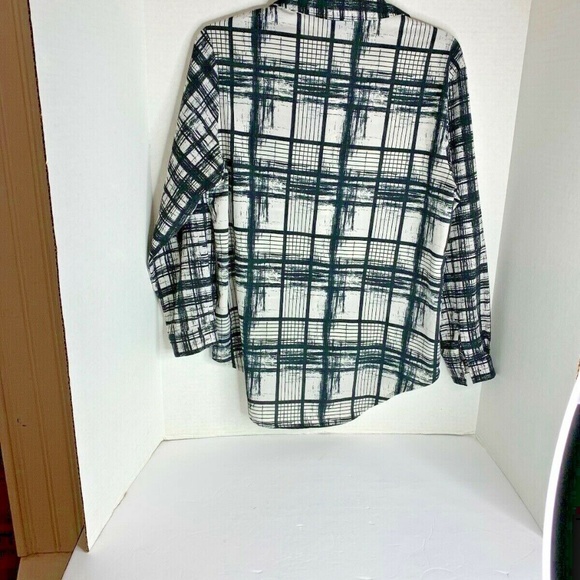 Top Shop TOPSHOP Womens Sz 8 Black White Long Sleeve Shirt Button Up Top 100% Po - Picture 3 of 3